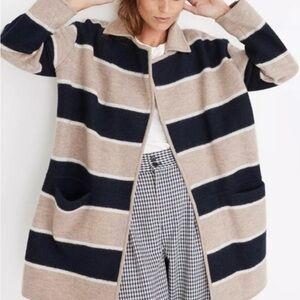 Madewell Striped Ballard Sweater Coat Navy and Beige